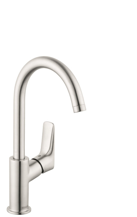 hansgrohe Logis Single-Hole Faucet 210 with Swivel Spout and Pop-Up Drain, 1.2 GPM, brushed nickel