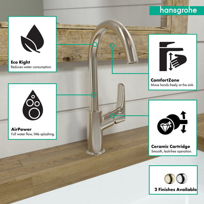 hansgrohe Logis Single-Hole Faucet 210 with Swivel Spout and Pop-Up Drain, 1.2 GPM, brushed nickel - view 3