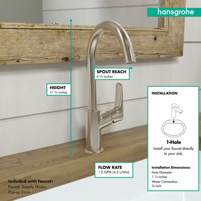 hansgrohe Logis Single-Hole Faucet 210 with Swivel Spout and Pop-Up Drain, 1.2 GPM, brushed nickel - view 4