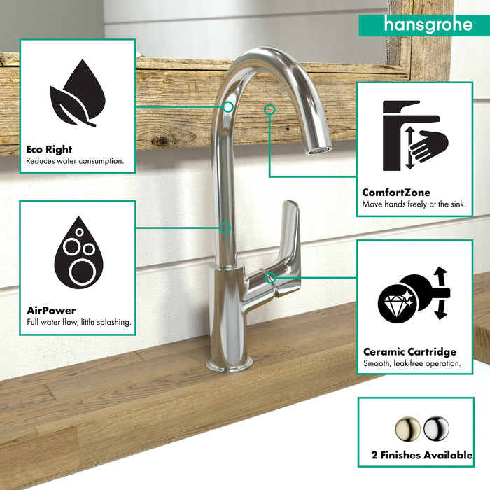 hansgrohe Logis Single-Hole Faucet 210 with Swivel Spout and Pop-Up Drain, 1.2 GPM, chrome - view 3