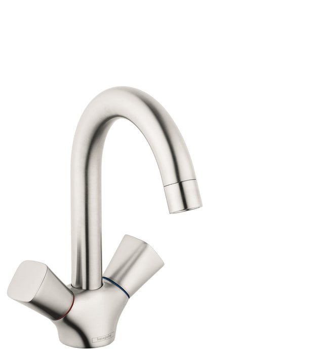hansgrohe Logis Single-Hole Faucet 150 with Swivel Spout and Pop-Up Drain, 1.2 GPM, brushed nickel