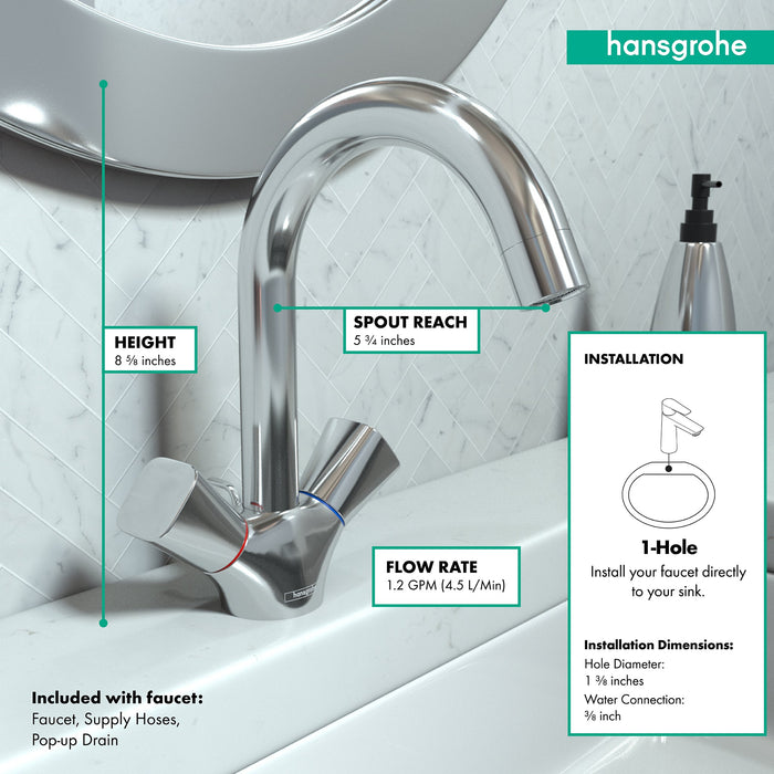 hansgrohe Logis Single-Hole Faucet 150 with Swivel Spout and Pop-Up Drain, 1.2 GPM, chrome - view 4