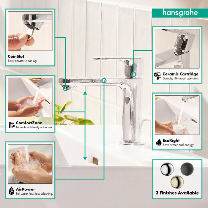 hansgrohe Rebris S Single-Hole Faucet 110 with Pop-Up Drain, 1.2 GPM, chrome - view 2