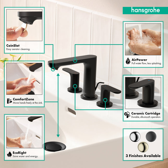 hansgrohe Rebris S Widespread Faucet 110 with Pop-Up Drain, 1.2 GPM, matte black - view 2
