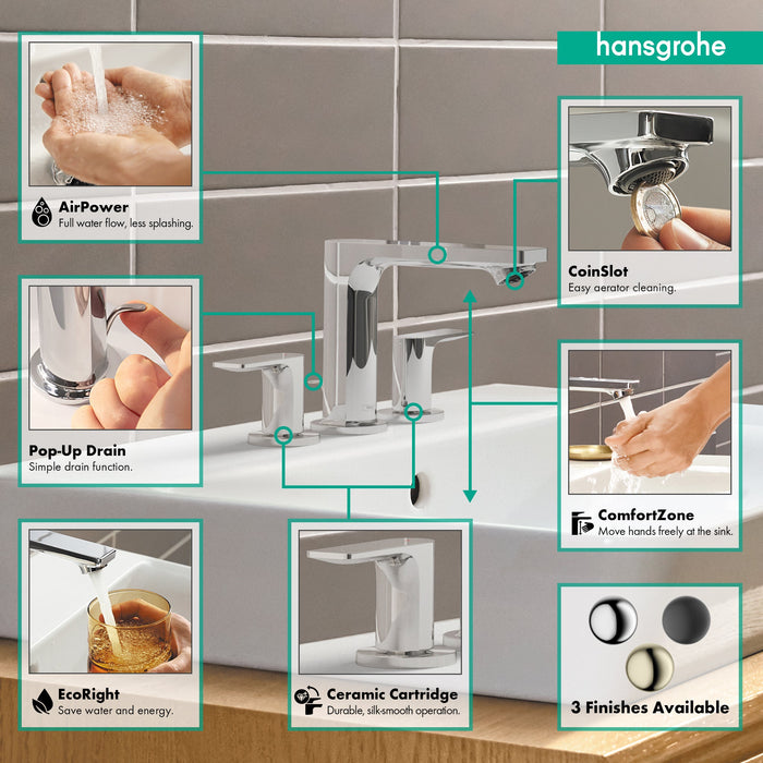 hansgrohe Rebris E Widespread Faucet 110 with Pop-Up Drain, 1.2 GPM, chrome - view 2