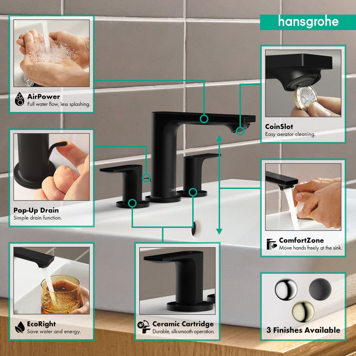 hansgrohe Rebris E Widespread Faucet 110 with Pop-Up Drain, 1.2 GPM, matte black - view 2