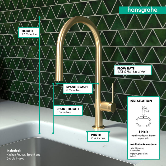 hansgrohe Talis N HighArc Kitchen Faucet, O-Style 2-Spray Pull-Down, 1.75 GPM, brushed gold optic - view 4