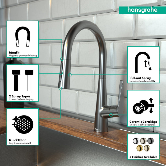hansgrohe Talis S HighArc Kitchen Faucet, 2-Spray Pull-Down, 1.75 GPM, brushed black chrome - view 3
