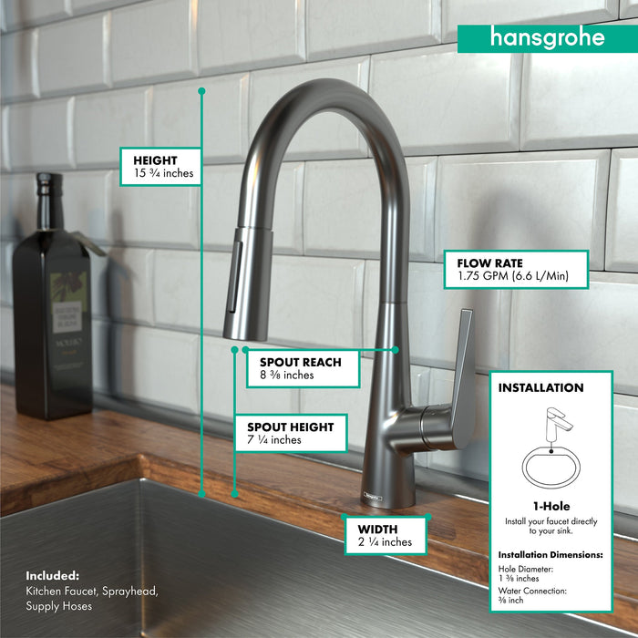 hansgrohe Talis S HighArc Kitchen Faucet, 2-Spray Pull-Down, 1.75 GPM, brushed black chrome - view 4