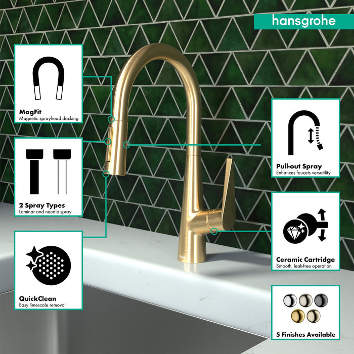 hansgrohe Talis S HighArc Kitchen Faucet, 2-Spray Pull-Down, 1.75 GPM, brushed gold optic - view 3