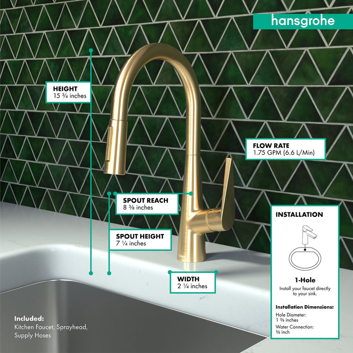 hansgrohe Talis S HighArc Kitchen Faucet, 2-Spray Pull-Down, 1.75 GPM, brushed gold optic - view 4
