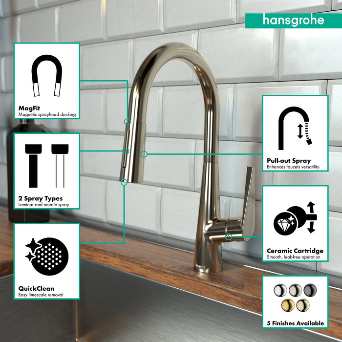 hansgrohe Talis S HighArc Kitchen Faucet, 2-Spray Pull-Down, 1.75 GPM, polished nickel - view 3
