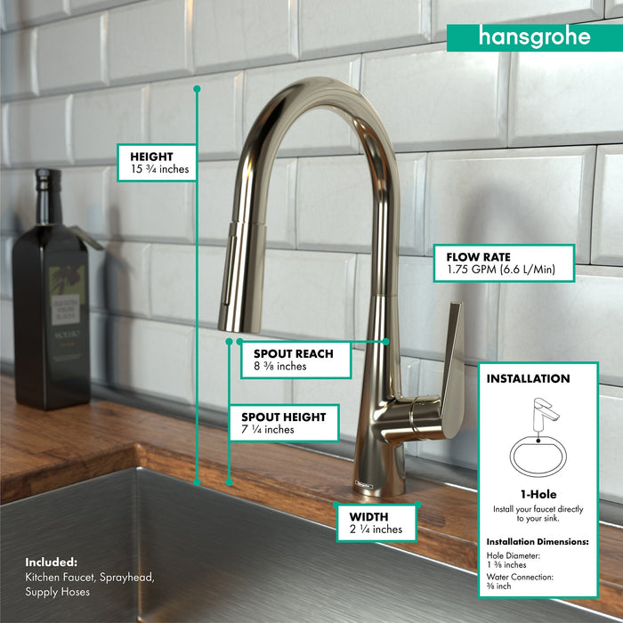 hansgrohe Talis S HighArc Kitchen Faucet, 2-Spray Pull-Down, 1.75 GPM, polished nickel - view 4