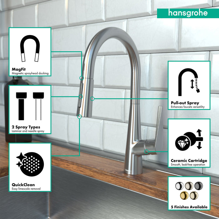 hansgrohe Talis S HighArc Kitchen Faucet, 2-Spray Pull-Down, 1.75 GPM, stainless steel optic - view 3