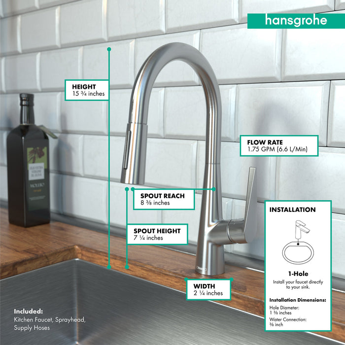hansgrohe Talis S HighArc Kitchen Faucet, 2-Spray Pull-Down, 1.75 GPM, stainless steel optic - view 4