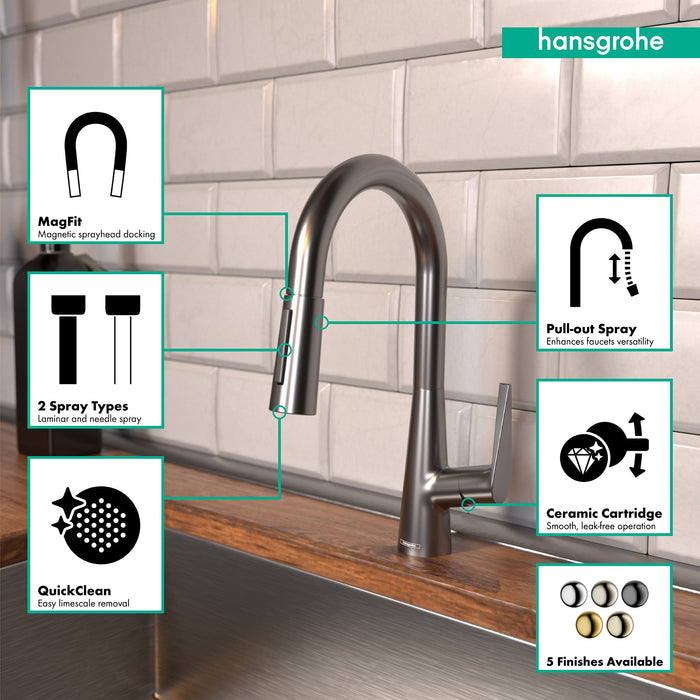 hansgrohe Talis S Prep Kitchen Faucet, 2-Spray Pull-Down, 1.75 GPM, brushed black chrome - view 3