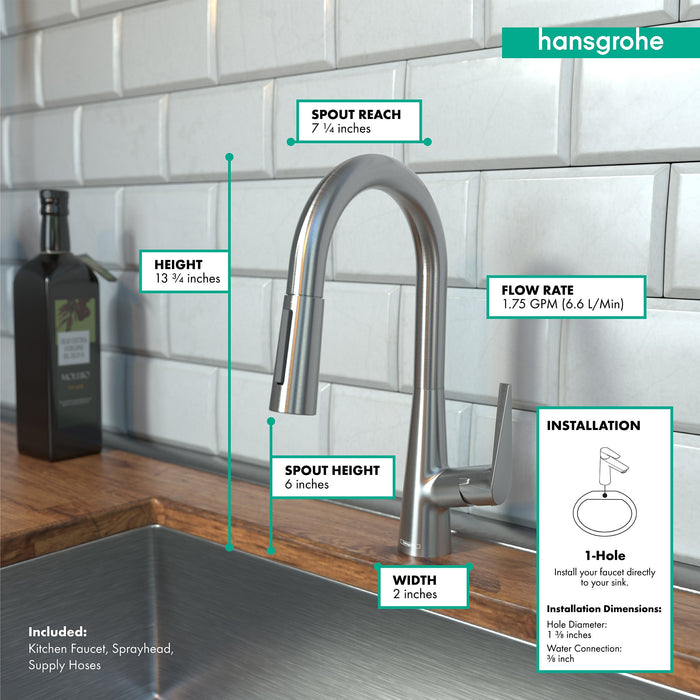 hansgrohe Talis S Prep Kitchen Faucet, 2-Spray Pull-Down, 1.75 GPM, stainless steel optic - view 4