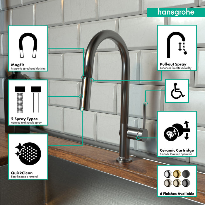 hansgrohe Talis N HighArc Kitchen Faucet, A-Style 2-Spray Pull-Down, 1.75 GPM, brushed black chrome - view 3