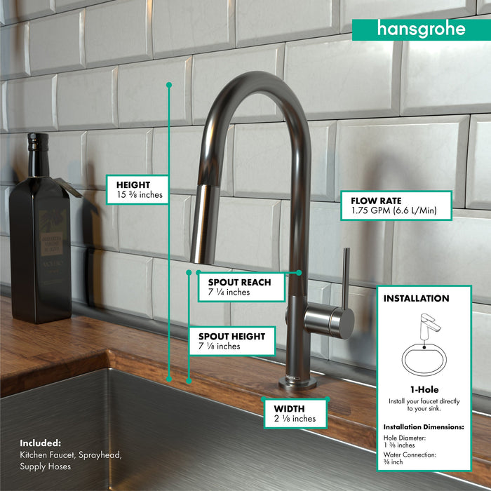 hansgrohe Talis N HighArc Kitchen Faucet, A-Style 2-Spray Pull-Down, 1.75 GPM, brushed black chrome - view 4
