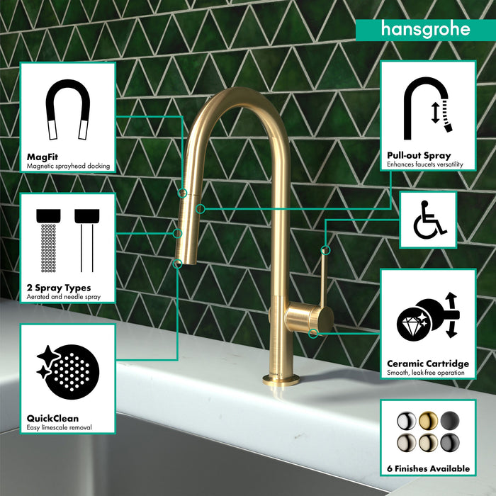 hansgrohe Talis N HighArc Kitchen Faucet, A-Style 2-Spray Pull-Down, 1.75 GPM, brushed gold optic - view 3