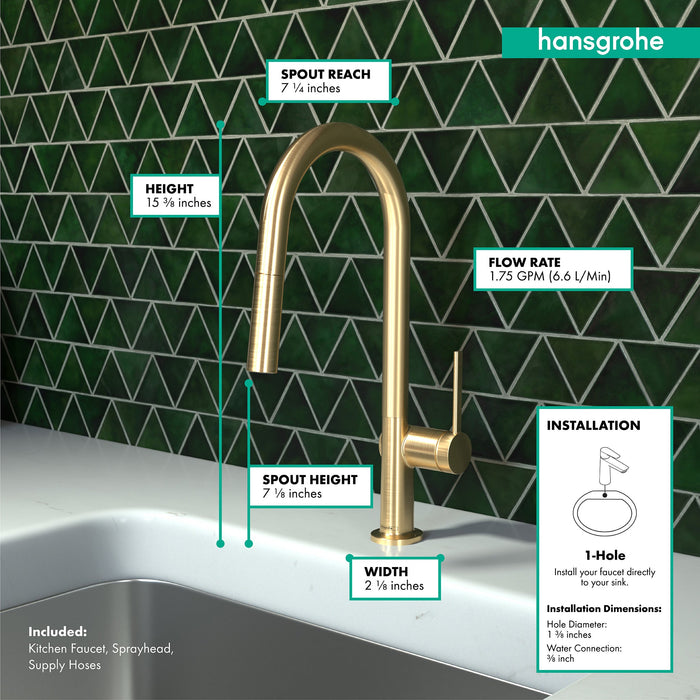 hansgrohe Talis N HighArc Kitchen Faucet, A-Style 2-Spray Pull-Down, 1.75 GPM, brushed gold optic - view 4