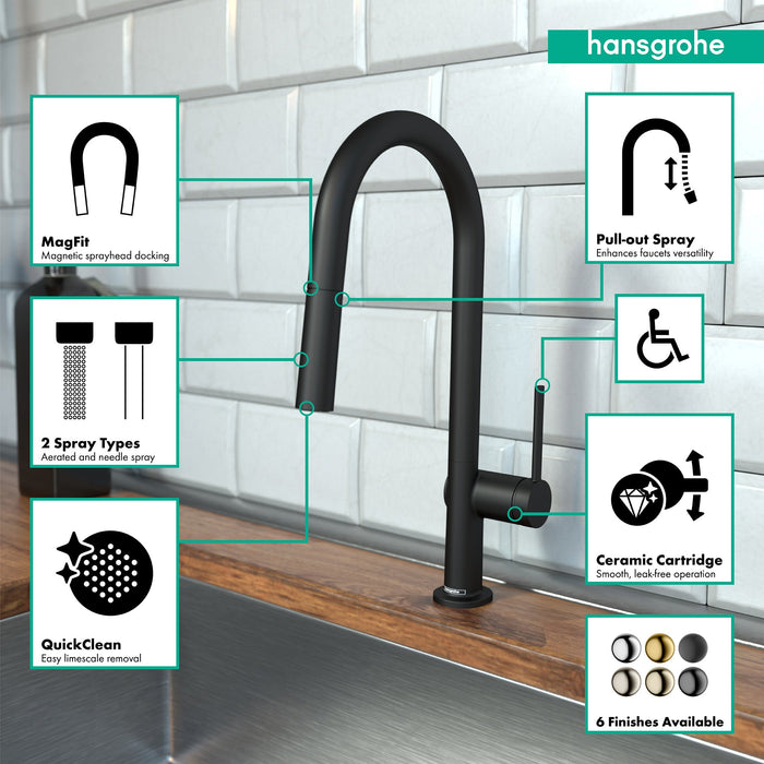 hansgrohe Talis N HighArc Kitchen Faucet, A-Style 2-Spray Pull-Down, 1.75 GPM, matte black - view 3