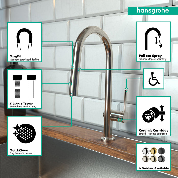 hansgrohe Talis N HighArc Kitchen Faucet, A-Style 2-Spray Pull-Down, 1.75 GPM, polished nickel - view 3