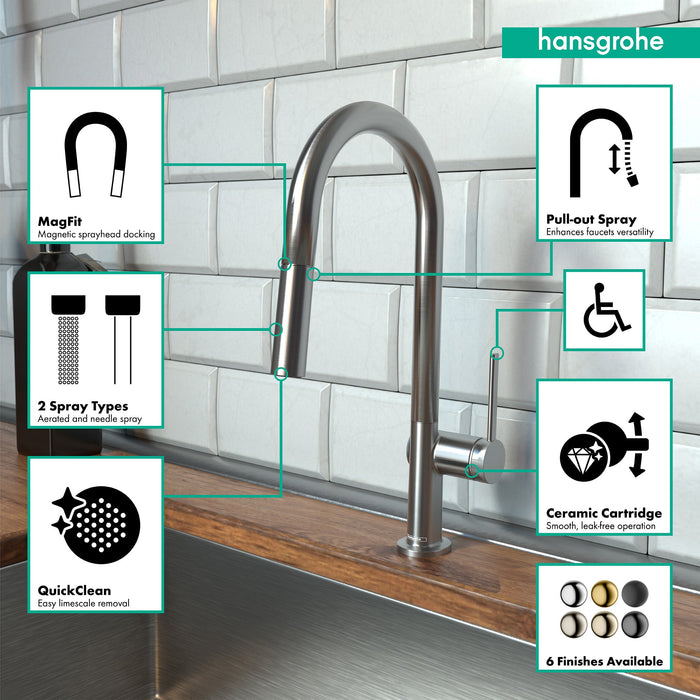 hansgrohe Talis N HighArc Kitchen Faucet, A-Style 2-Spray Pull-Down, 1.75 GPM, stainless steel optic - view 3