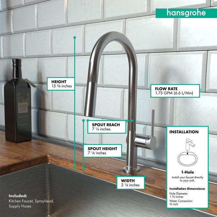 hansgrohe Talis N HighArc Kitchen Faucet, A-Style 2-Spray Pull-Down, 1.75 GPM, stainless steel optic - view 4