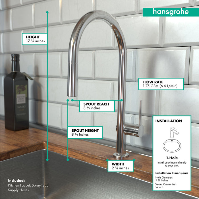 hansgrohe Talis N HighArc Kitchen Faucet, O-Style 2-Spray Pull-Down, 1.5 GPM, chrome - view 3