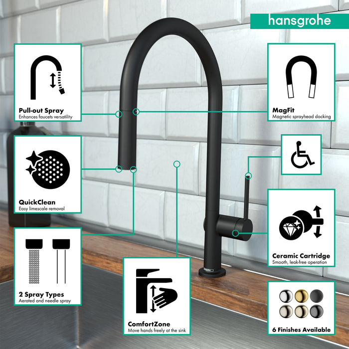 hansgrohe Talis N HighArc Kitchen Faucet, O-Style 2-Spray Pull-Down, 1.5 GPM, matte black - view 3