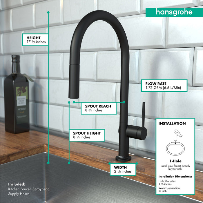hansgrohe Talis N HighArc Kitchen Faucet, O-Style 2-Spray Pull-Down, 1.5 GPM, matte black - view 4