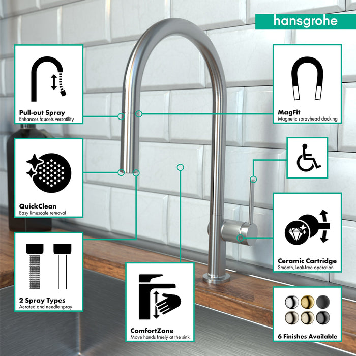 hansgrohe Talis N HighArc Kitchen Faucet, O-Style 2-Spray Pull-Down, 1.5 GPM, stainless steel optic - view 3