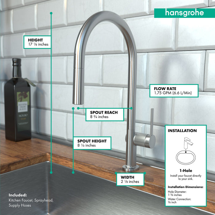 hansgrohe Talis N HighArc Kitchen Faucet, O-Style 2-Spray Pull-Down, 1.5 GPM, stainless steel optic - view 4