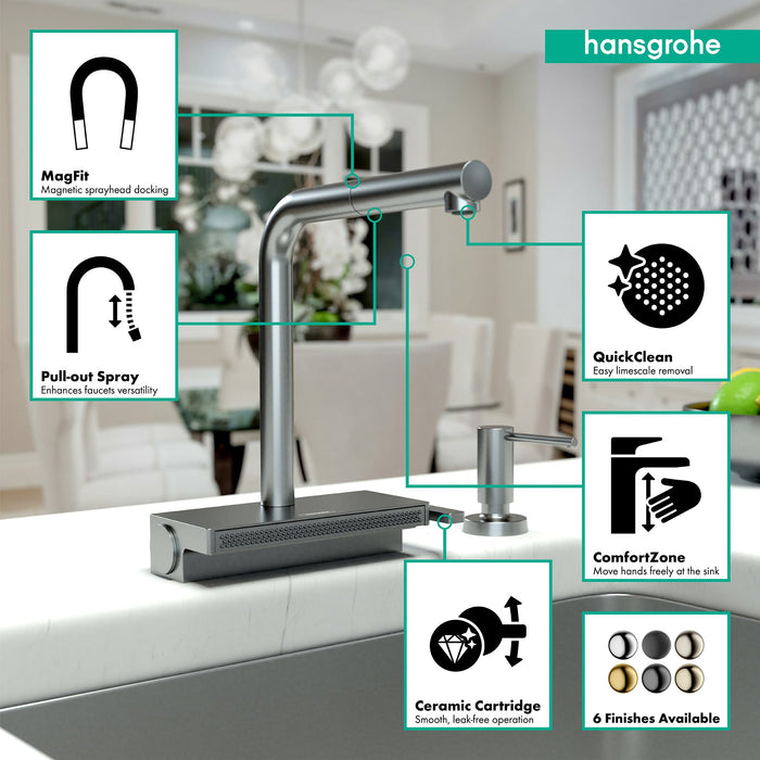 hansgrohe Aquno Select Kitchen Faucet, 2-Spray Pull-Out, 1.75 GPM, brushed black chrome - view 3