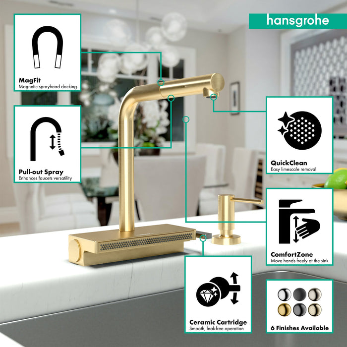 hansgrohe Aquno Select Kitchen Faucet, 2-Spray Pull-Out, 1.75 GPM, brushed gold optic - view 3