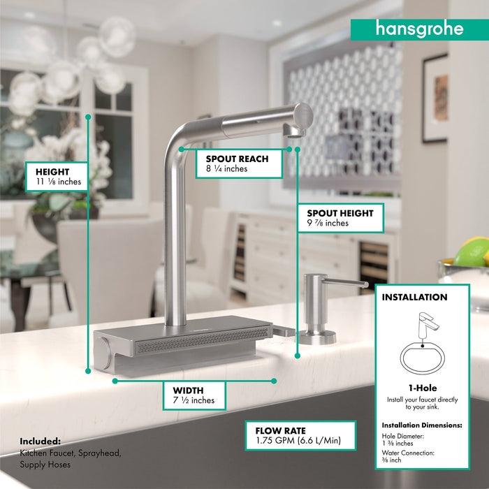 hansgrohe Aquno Select Kitchen Faucet, 2-Spray Pull-Out, 1.75 GPM, stainless steel optic - view 4
