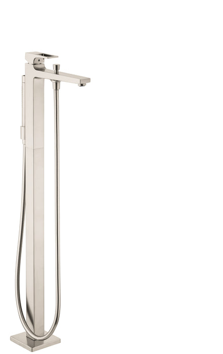 hansgrohe Metropol Freestanding Tub Filler Trim with Loop Handle and 1.75 GPM Handshower, brushed nickel