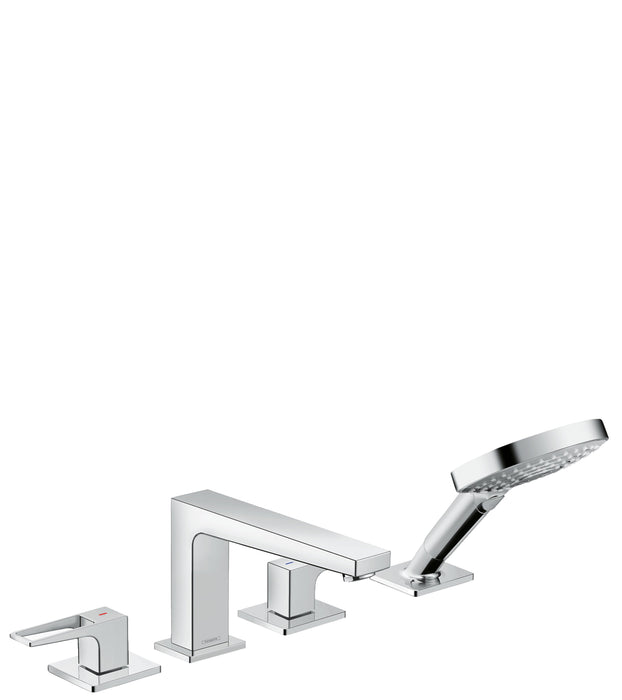 hansgrohe Metropol 4-Hole Roman Tub Set Trim with Loop Handles and 1.75 GPM Handshower, chrome