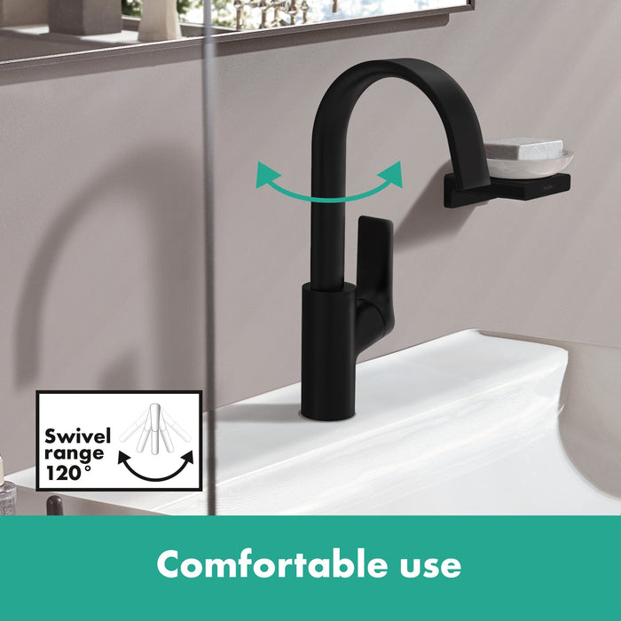 hansgrohe Vivenis Single-hole Faucet 210 with Swivel Spout and Pop-Up Drain, 1.2 GPM, matte black - view 4