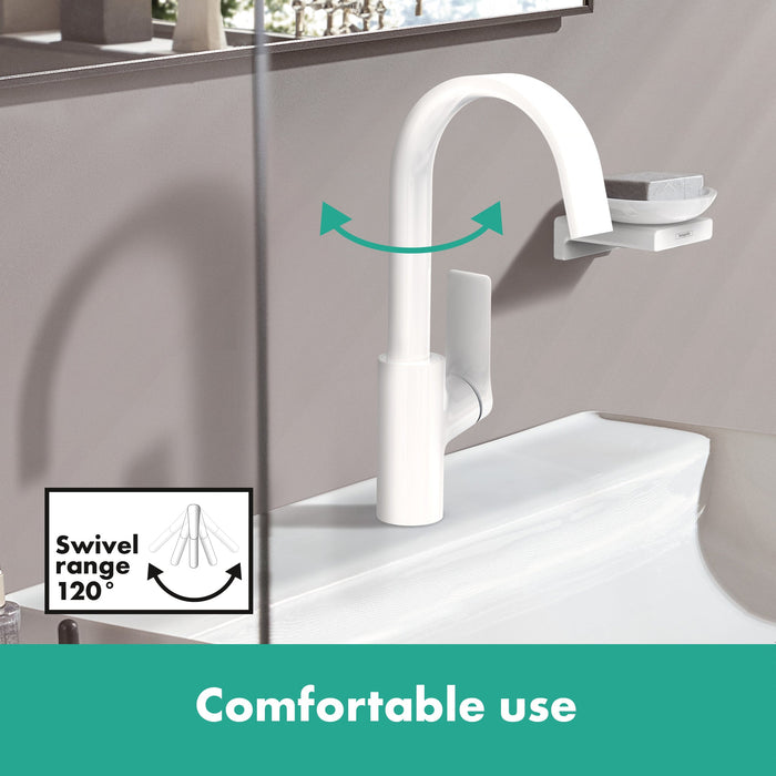 hansgrohe Vivenis Single-hole Faucet 210 with Swivel Spout and Pop-Up Drain, 1.2 GPM, matte white - view 4