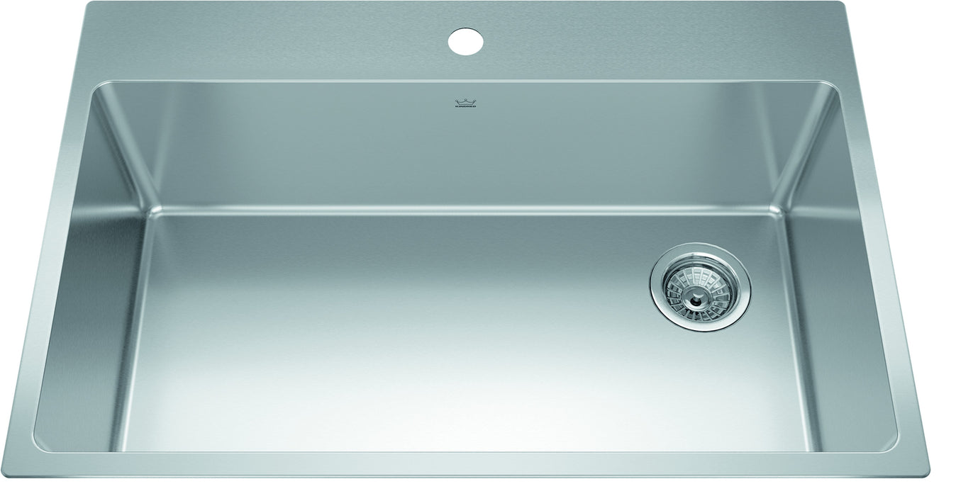 Kindred Brookmore BSL2233-9-1N-OW Drop-In Single Bowl 32.88 x 22 in Stainless Steel Kitchen Sink