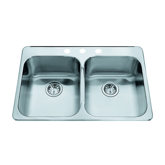 Kindred Steel Queen QDL2031-8 Drop-In Double Bowl 31.25 x 20.5 in Stainless Steel Kitchen Sink