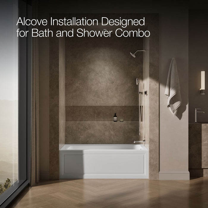 KOHLER K-1122-GHRA Archer 60" x 32" alcove Heated BubbleMassage air bath, right drain, white - view 2