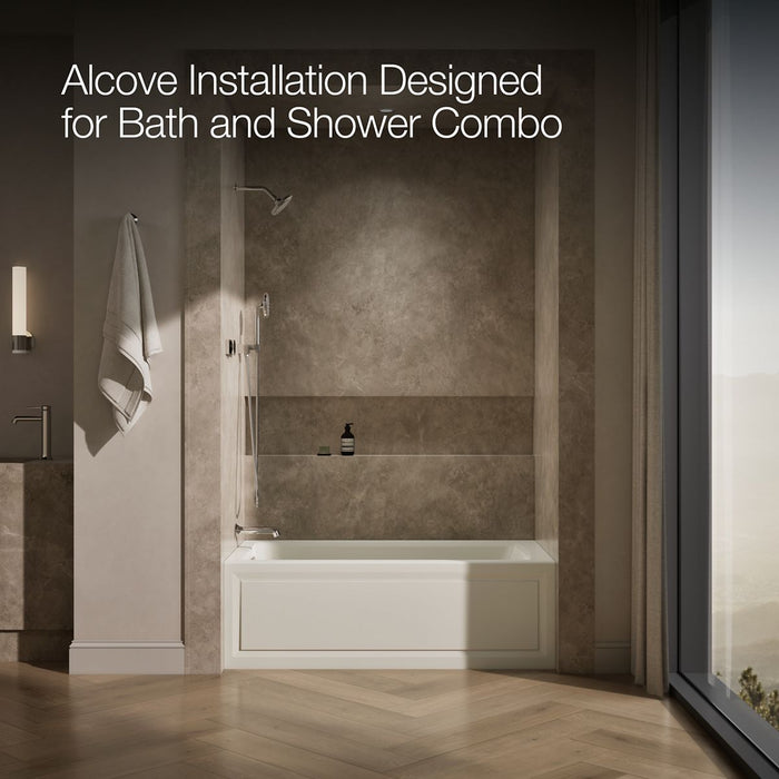 KOHLER K-1122-HL Archer 60" x 32" alcove heated whirlpool bath, left drain, biscuit - view 2