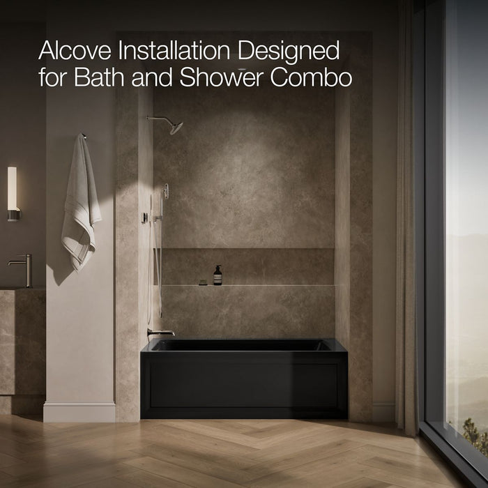 KOHLER K-1122-HL Archer 60" x 32" alcove heated whirlpool bath, left drain, black black - view 2
