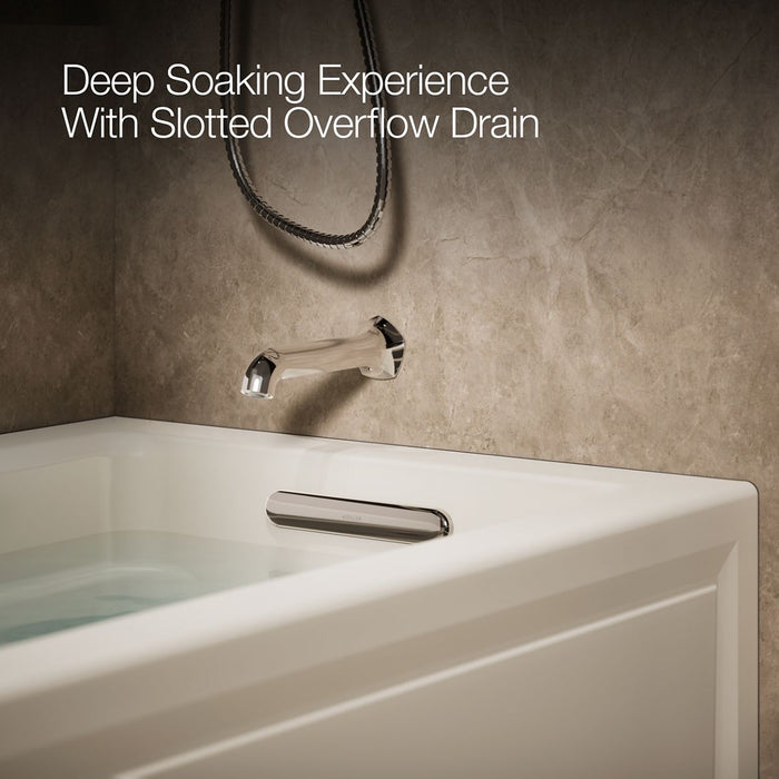 KOHLER K-1122-XGHRA Archer 60" x 32" alcove Heated BubbleMassage air bath and whirlpool, right drain, biscuit - view 3