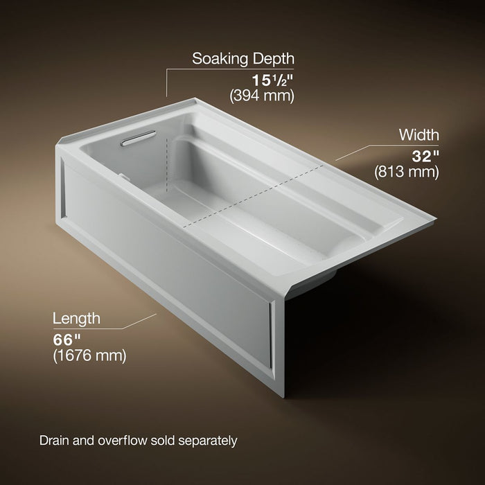 KOHLER K-1124-GHLA Archer 72" x 36" alcove Heated BubbleMassage air bath, left drain, ice grey - view 5