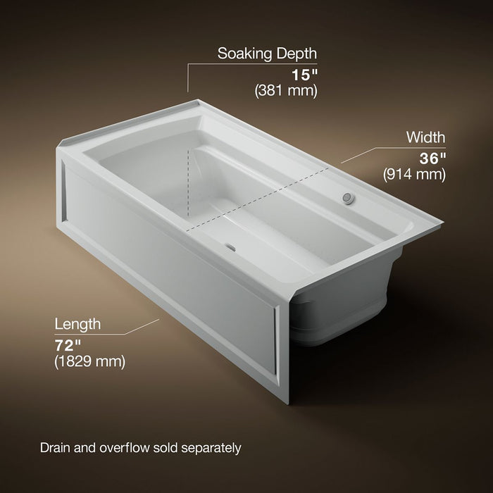 KOHLER K-1124-GHRAW Archer 72" x 36" alcove Heated BubbleMassage air bath with Bask heated surface, right drain, ice grey...