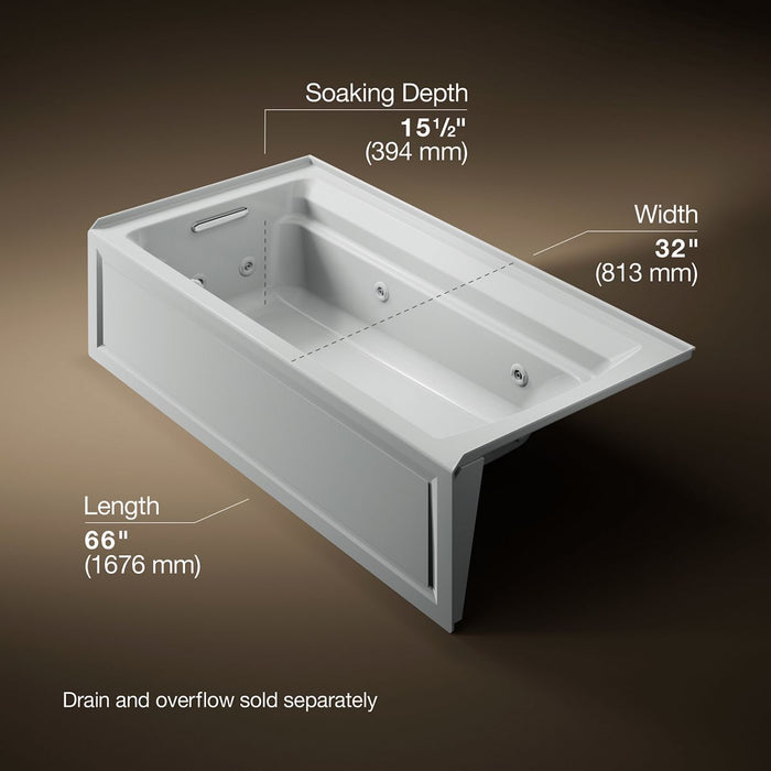 KOHLER K-1124-HL Archer 72" x 36" alcove whirlpool bath with alcove, left drain, ice grey - view 4